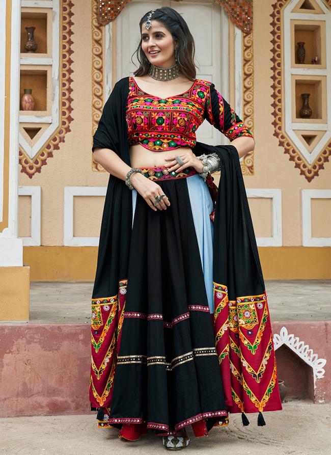 Viscose Rayon Black Navratri Wear Printed Readymade Lehenga Choli